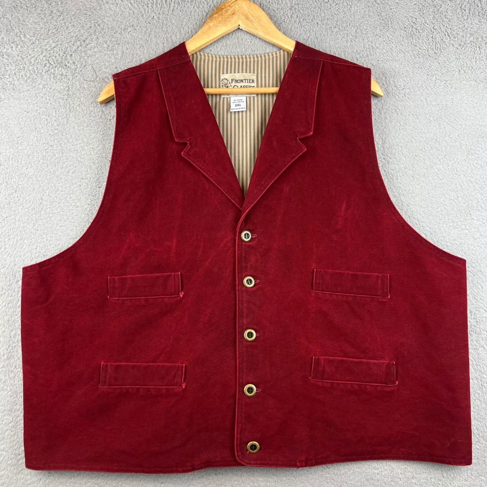 Vintage Frontier Classics Mens Red Canvas Western Vest Victorian Steampunk 2XL